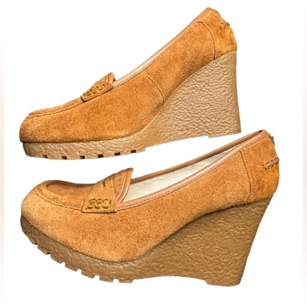 Michael MICHAEL KORS Rory Suede Penny Loafer Wedges, EUC